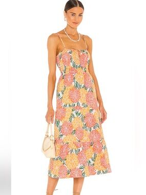 Faithfull the brand shaloom midi linen dress mariposa floral size medium